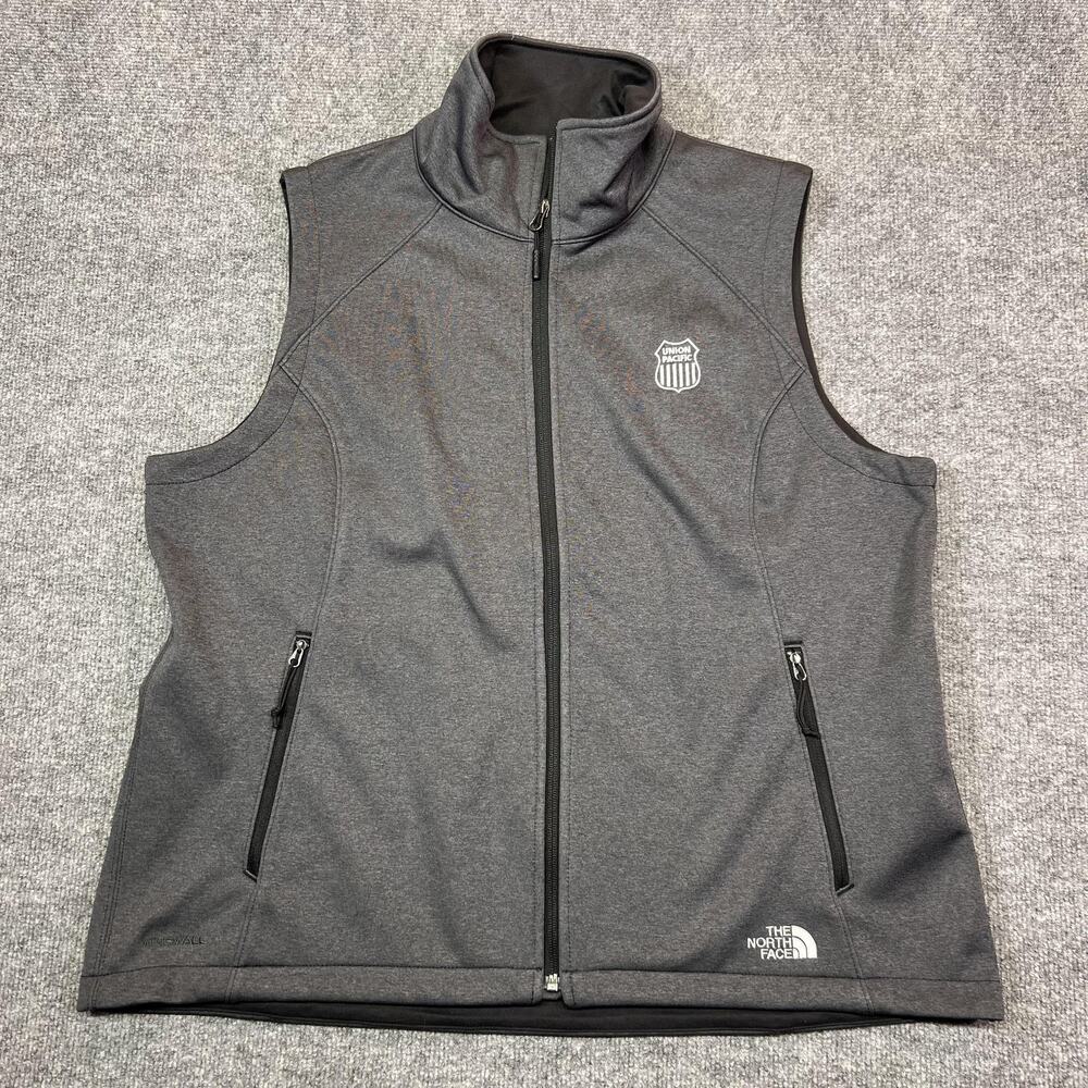 The North Face Softshell Vest Womens 2XL Gray WindWall Full Zip Pockets Logo